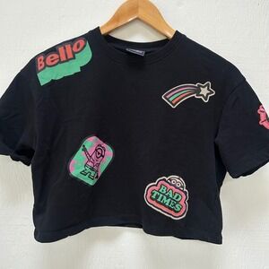 ONLY x Minions Collection Cropped Sweatshirt Wmns Small Black Crewneck RARE!